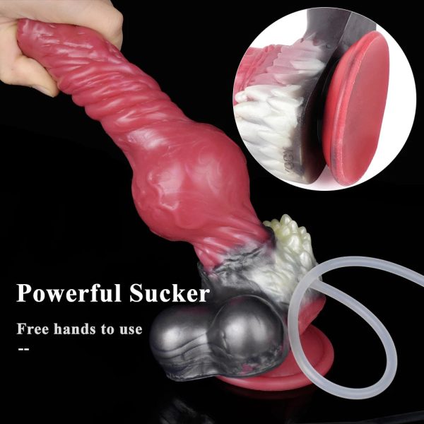 Wolf Dildo with Suction Cup Silicone Huge Knot Anal Plug Syringe Tube Spray Ejaculation Penis - Image 3