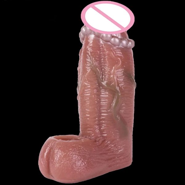 Silicone Realistic Penis Sleeve Reusable Cock Enlarger Sheath with Penis