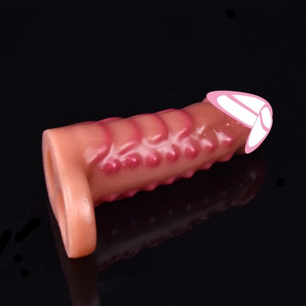 Men's Penis Sheath With Anti-drop Ring Soft Silicone Unique Texture Design Sex Toy - Image 5