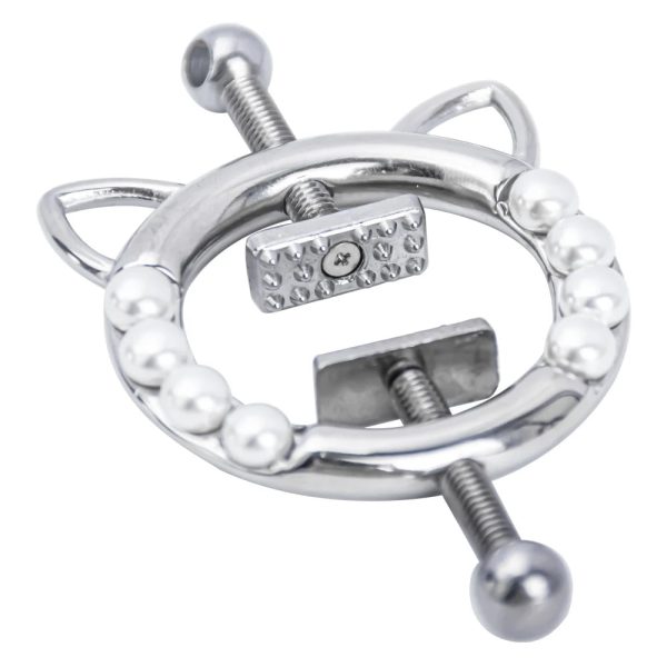 Nipple Clips Chest Jewelry Featuring Dual Cat Ears Customizable Leather Alloy Pearl or Choker - Image 4
