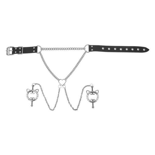 Nipple Clips Chest Jewelry Featuring Dual Cat Ears Customizable Leather Alloy Pearl or Choker - Image 8