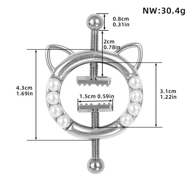 Nipple Clips Chest Jewelry Featuring Dual Cat Ears Customizable Leather Alloy Pearl or Choker - Image 6