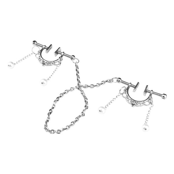 Stainless Steel Clip on Nipple Rings with Necklaces Adjustable Non Piercing Nipple Jewelry - Image 2