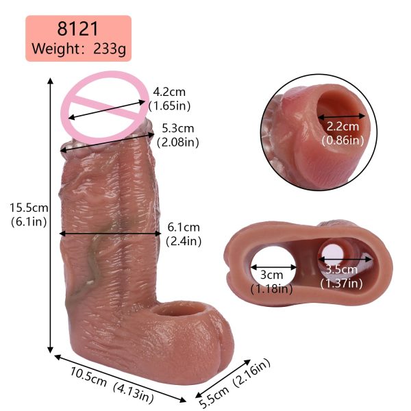 Silicone Realistic Penis Sleeve Reusable Cock Enlarger Sheath with Penis - Image 6