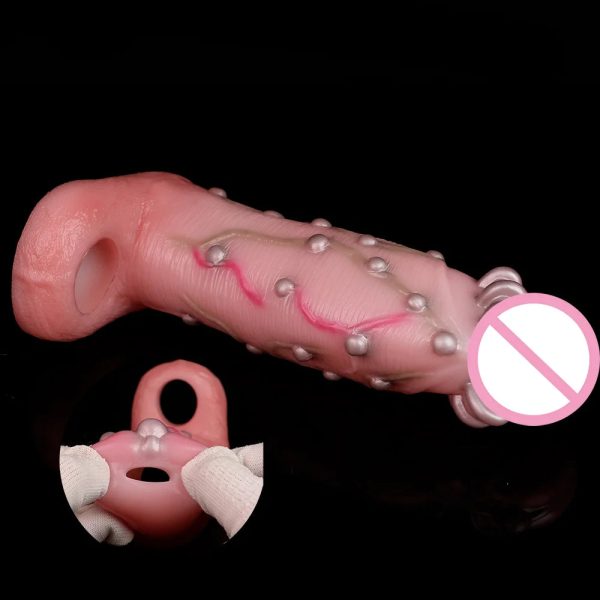 Liquid Silicone Penis Sleeve Sex Toys  with Rings G-Spot Stimulation - Image 2