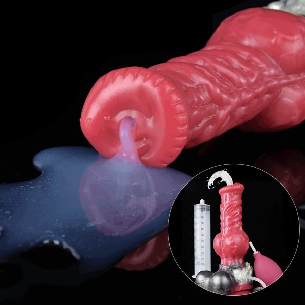 Wolf Dildo with Suction Cup Silicone Huge Knot Anal Plug Syringe Tube Spray Ejaculation Penis