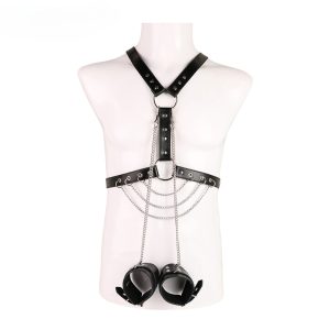 Men's Leather Corset with Steel Chain, Adjustable Waist Trainer