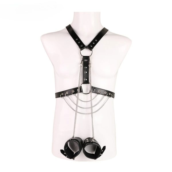 Men's Leather Corset with Steel Chain, Adjustable Waist Trainer