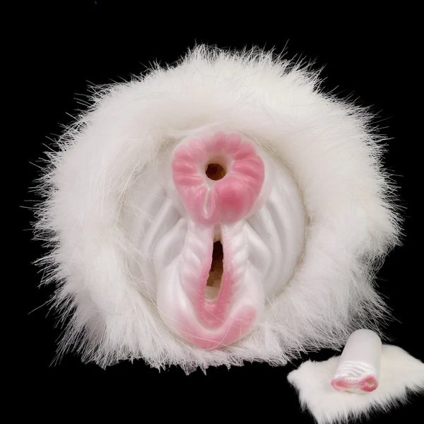 Realistic Vagina Anus with Artificial Animal Fur Pocket Pussy Male Stroker