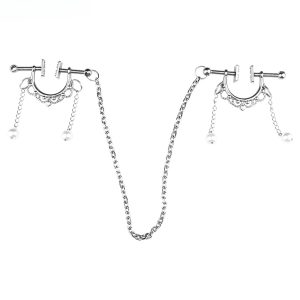Stainless Steel Clip on Nipple Rings with Necklaces Adjustable Non Piercing Nipple Jewelry