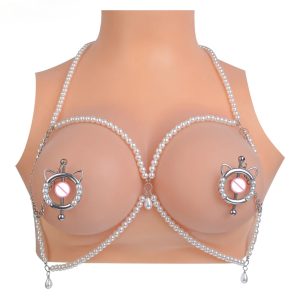 Nipple Clips Chest Jewelry Featuring Dual Cat Ears Customizable Leather Alloy Pearl or Choker